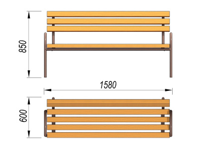 Парковая лавочка со спинкой МАФ 1605 в Симферополе